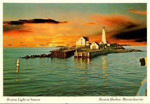 Massachusetts Boston Harbor Boston Lighthouse At Sunset