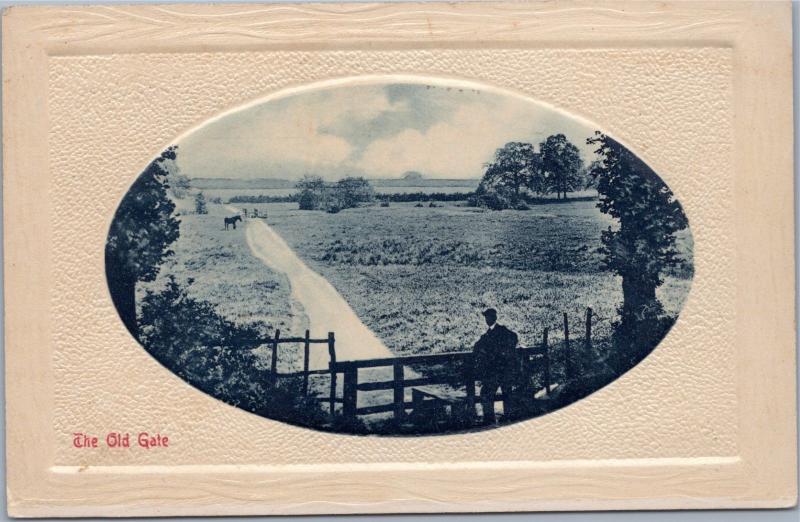 Embossed postcard - The Old Gate. Posted Boone Iowa