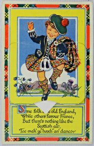 Young Child Wearing Kilt Dancing & Singing w/ Poem - Posted Vintage Postcard