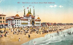 Bath House & Beach OCEAN PARK, CA Santa Monica 1912 Vintage Postcard