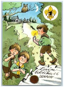 Czech Republic Postcard Boys Scouts Hide And Seek Owl Lovim Bobrika Odvahy