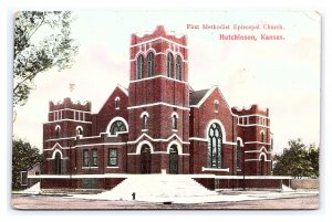 Postcard First Methodist Episcopal Church Hutchinson Kansas c1909