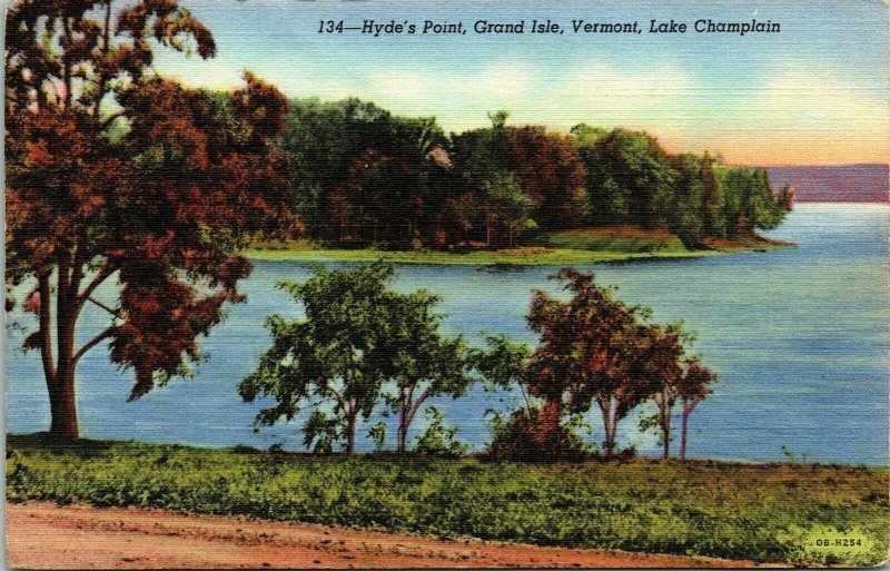 Hydes Point Grand Isle Vermont Lake Champlain Linen Postcard VTG PM Cancel WOB 