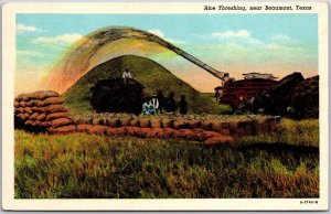 Rice Threshing Near Beaumont Texas TX Farming Method Postcard