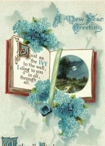 Vintage Postcard 1913 A New Year Greeting Just as the Ivy to the Wall I Cling