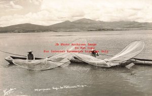 Mexico, Lake Patzcuaro, RPPC, Men Fishing With Butterfly Nets, Photo