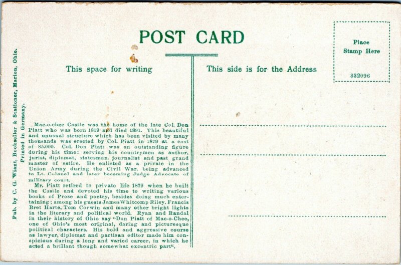 postcard Mac-o-chee Castle Place, West Liberty, Ohio