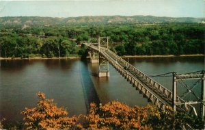 1959 Mississippi River Suspension Bridge, Marquette Iowa, Vintage Postcard