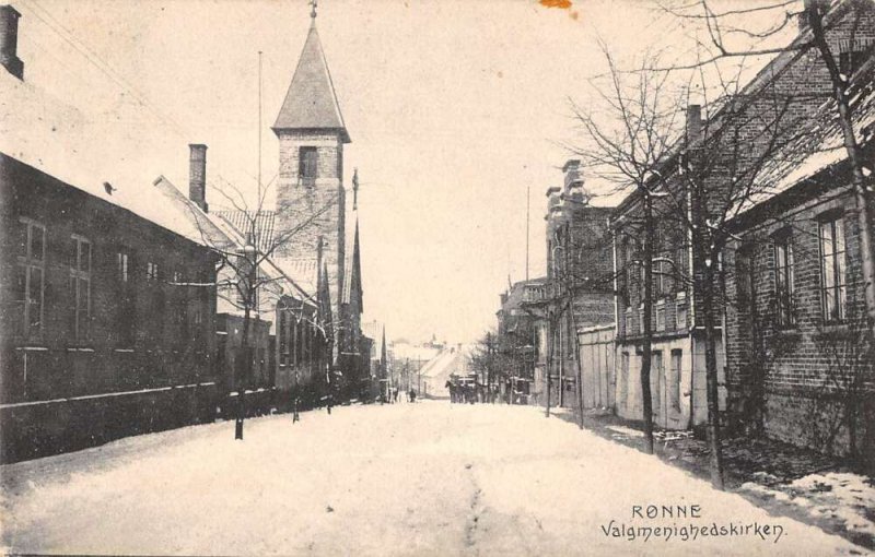 Ronne Denmark Church and Street Scene Vintage Postcard AA54754