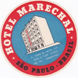 Brasil Sao Paulo Hotel Marechal Vintage Luggage Label sk2666