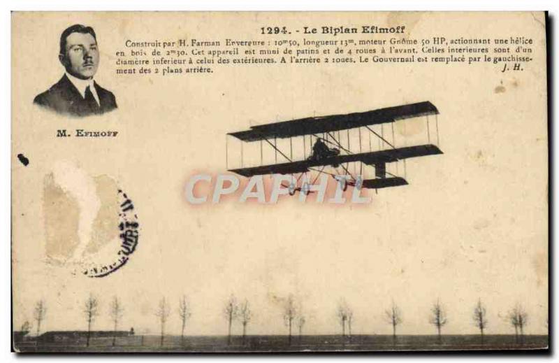 Old Postcard Jet Aviation Biplane Efimoff
