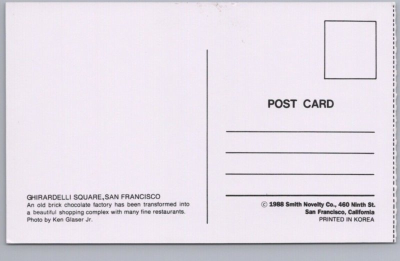 Ghirardelli Square, San Francisco, California, Vintage 1988 Chrome Postcard