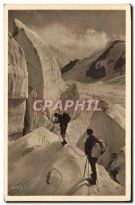 Postcard Old Climbing Mont Blanc Glacier Tre Tete In the seracs of the glacie...