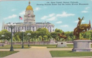 State Capitol Building With Broncho Buster & Indian Warrior Monuments Denver ...