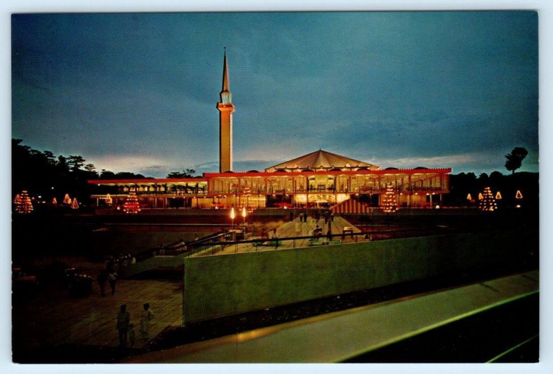 KUALA LUMPUR, MALAYSIA ~ Night View NATIONAL MOSQUE 4x6 Postcard