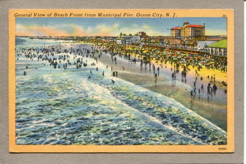 Postcard NJ Ocean City Beach Front Municipal Pier Swimmers c1956 1074A