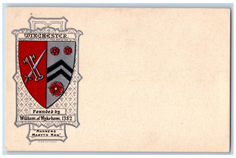 Hampshire England Postcard Winchester Logo Manners Makyth Man c1910 Antique