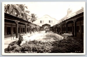 Key West Florida~Municipal Aquarium~Courtyard Cement Pond~Fountain~1950s RPPC