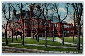 1917 Longfellow High School Building Trees Kearney Nebraska NE Antique Postcard