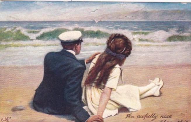 Couple On Beach To Busy To Write Series 1908 Tucks