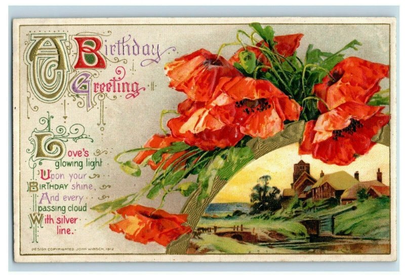 c.1910 John Winsch Fab Poppies Farm Scene Vintage Postcard P51 