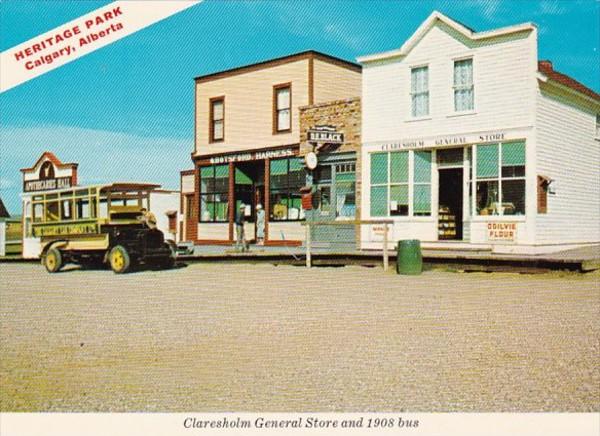 Canada Calgary Heritage Park Claresholm General Store and 1908 Bus