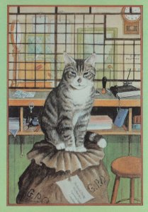 Post Office Resident Cat On Mailbag Painting London Postcard