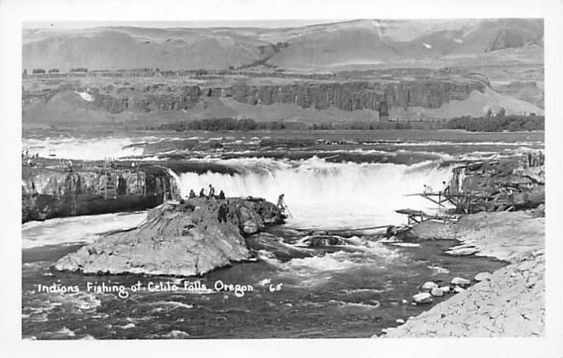 Indians Fishing Real Photo - Celilo Falls, Oregon OR