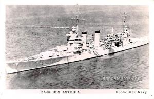 CA 34 USS Astoria, Photo by US Navy Military Battleship Unused two pin holes ...