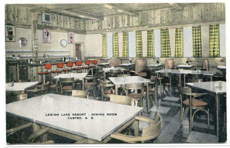 Dining Room Legion Lake Resort Custer South Dakota linen postcard