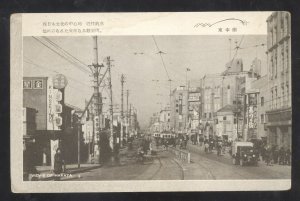 VIEW OF HAKATA JAPAN DOWNTOWN STREET SCENE STORES OLD CARS VINTAGE POSTCARD