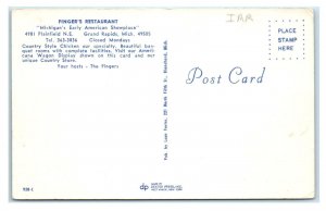 GRAND RAPIDS, MI ~ Roadside FINGER'S Restaurant COVERED WAGONS c1950s Postcard