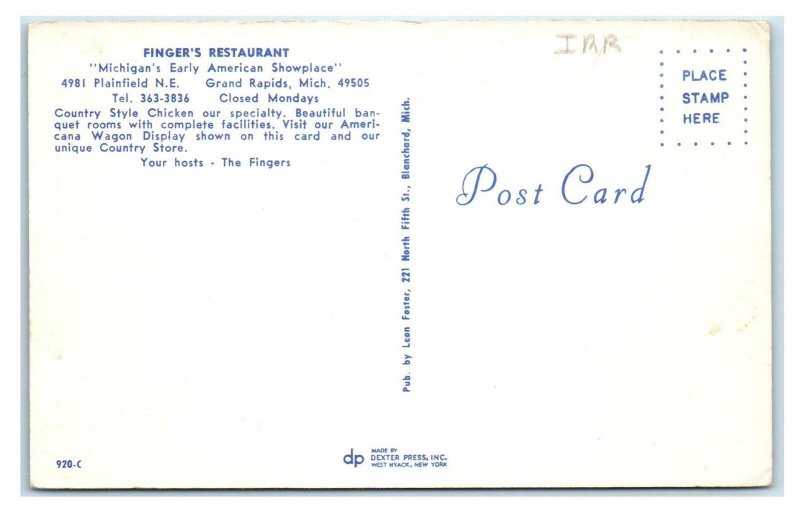 GRAND RAPIDS, MI ~ Roadside FINGER'S Restaurant COVERED WAGONS c1950s Postcard