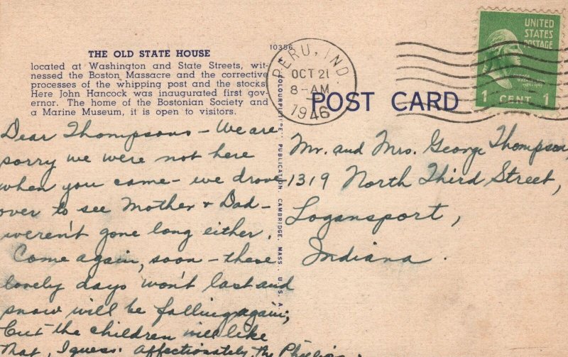 Vintage Postcard 1946 View of Old State House Boston Massachusetts MA