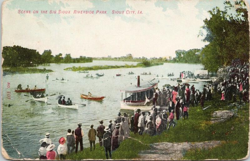 Big Sioux Riverside Park Sioux City IA Iowa Boats Postcard D82 *As Is