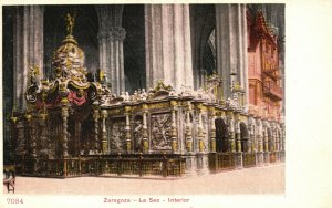 Vintage Postcard 1900's Zaragoza La Seo Cathedral Interior Spain