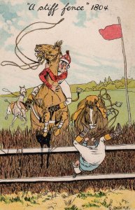 Victorian Horse Racing Race Steeple Jump Old Comic Postcard