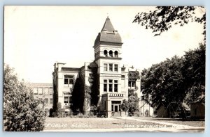 Holstein Iowa IA Postcard RPPC Photo Public School Building 1949 Vintage Posted