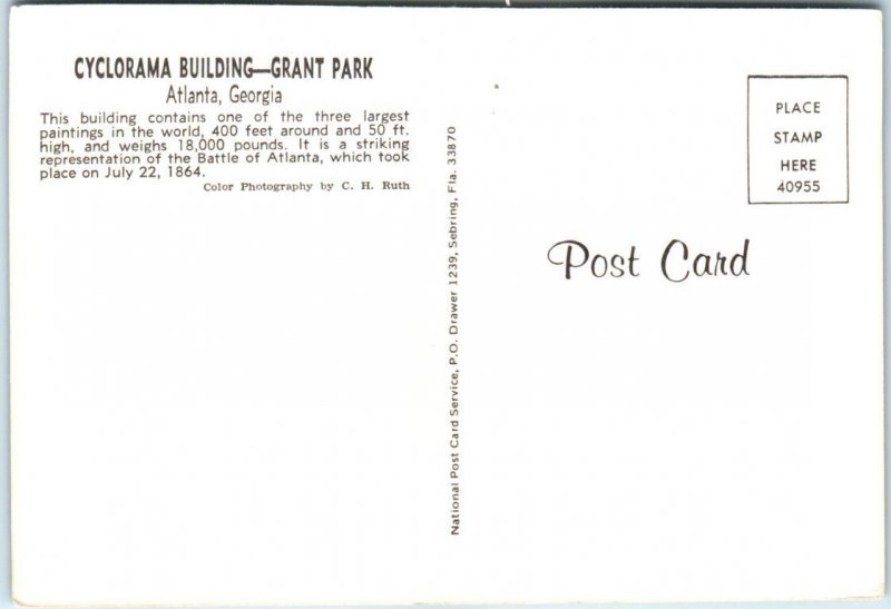 Postcard - Cyclorama Building, Grand Park - Atlanta, Georgia