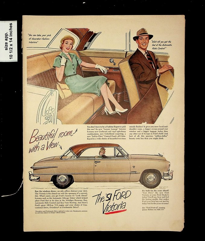1951 Ford Victoria Couple Car Vintage Print Ad 015719