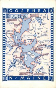 Moosehead Lake Maine ME Map 1950s-60s  Postcard