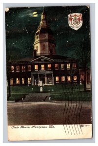 Vintage 1908 Postcard, State House at Night, Annapolis, Maryland