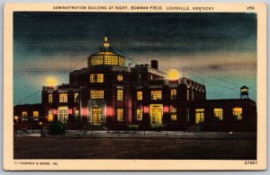 Vtg Louisville Kentucky KY Bowman Field Administration Building Night Postcard