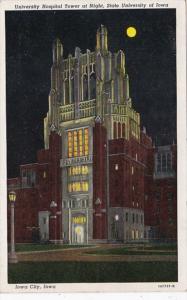 Iowa Iowa City Hospital Tower At Night State University Of Iowa 1947 Curteich