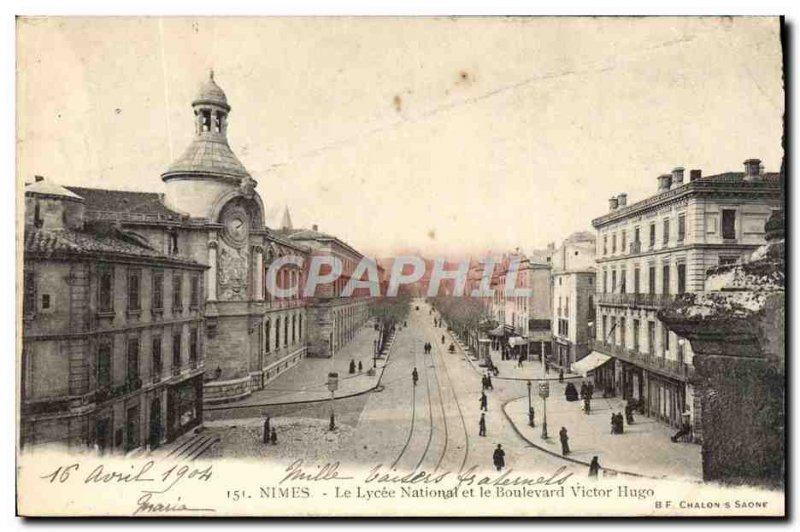 Old Postcard Nimes Le Lycee National and Boulevard Victor Hugo