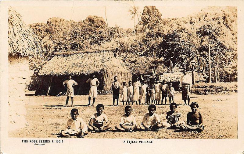 Fiji Island Village Children Real Photo RPPC Postcard