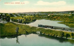 Harne `s Pond Derry New Hampshire railroad train vintage postcard United States 