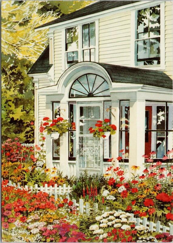 'House and Flowers' Joy Laking Art Repro Postcard D59