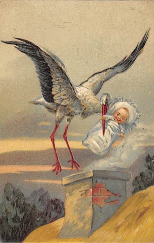 Stork delivering baby Stork 1908 