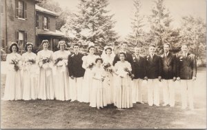 Wedding Party Portrait Bride Groom Children Unknown Location RPPC Postcard G91